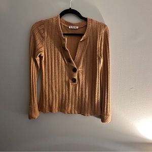 We The Free camel, large ribbed, button long sleeve top - Women’s Size Small
